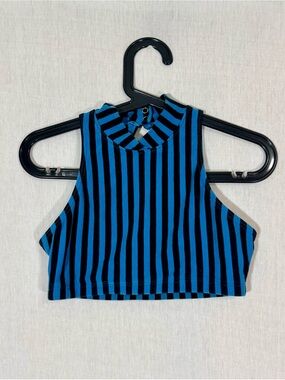 Size S/M flow arts Blue and Black Striped open back Crop Top or sports bra